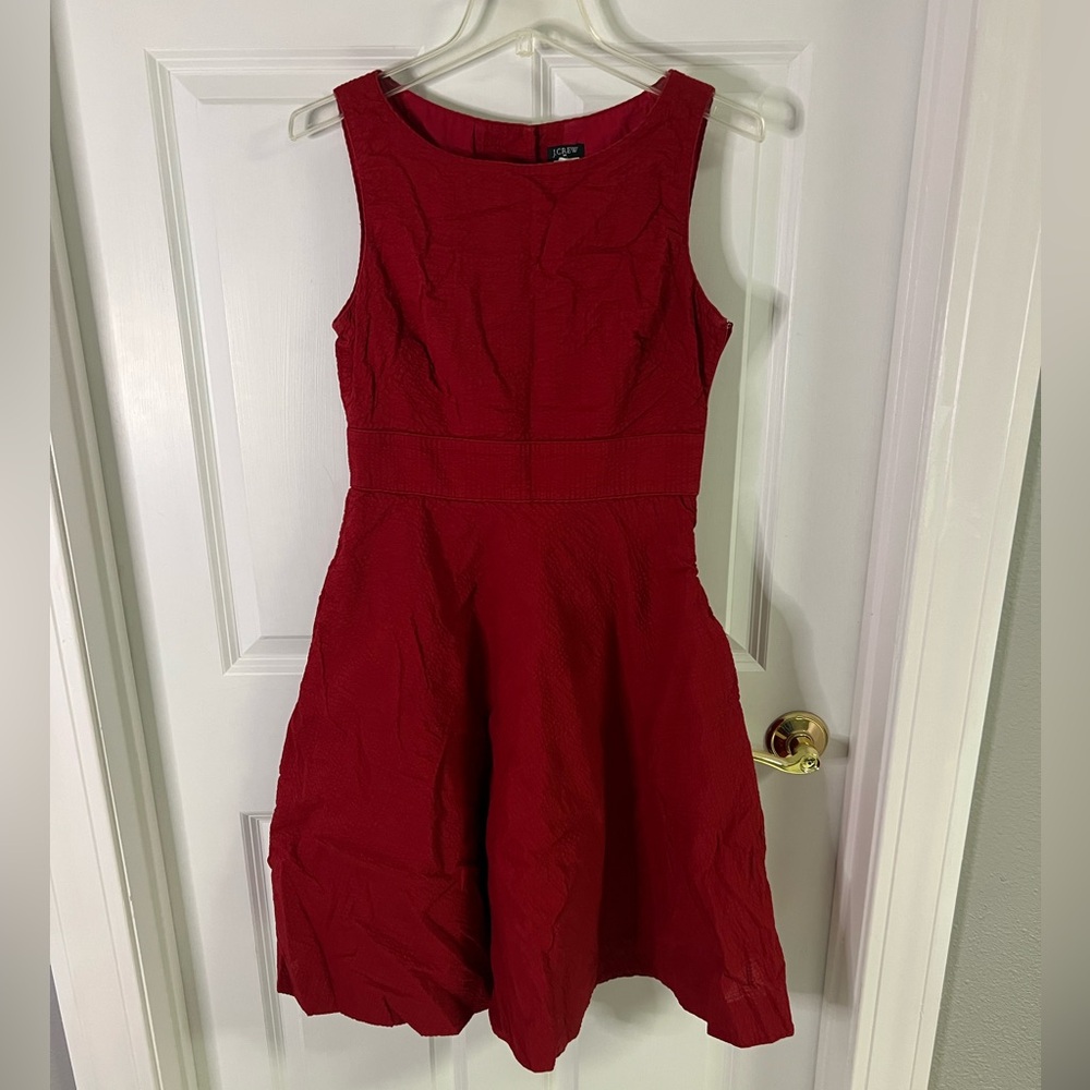 J. Crew Crimson Textured Sleeveless Fit-and-Flare Mini Dress